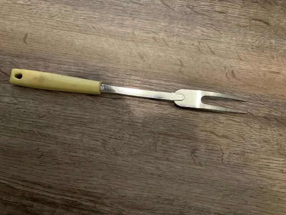 Vintage Ekco Chromium Plated Meat Utility Fork with Yellow Plastic Handle
